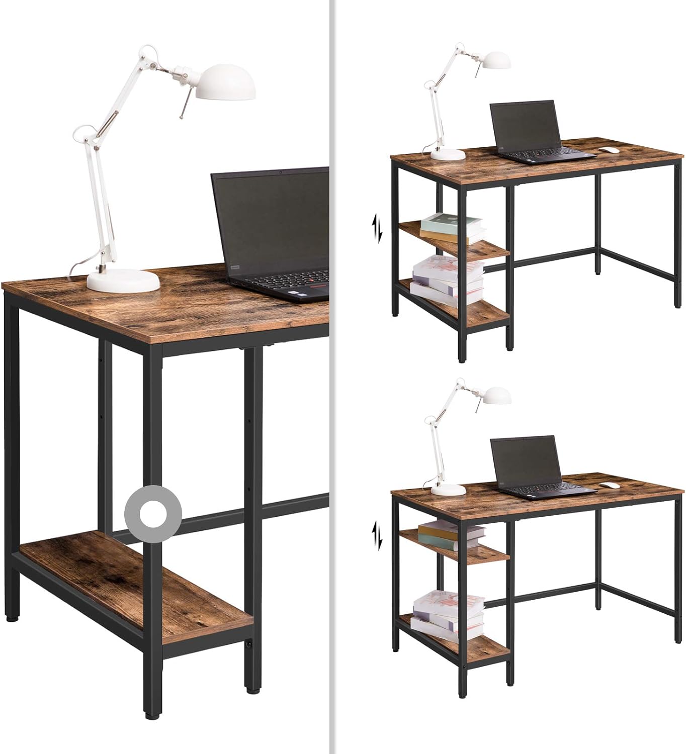 HOOBRO Computer Desk, 47.2 Inch Writing Desk with Adjustable Shelf on Left or Right, Office Study Desk for Laptop, Sturdy Metal Frame, for Home Office, Easy Assembly, Rustic Brown and Black BF59DN01