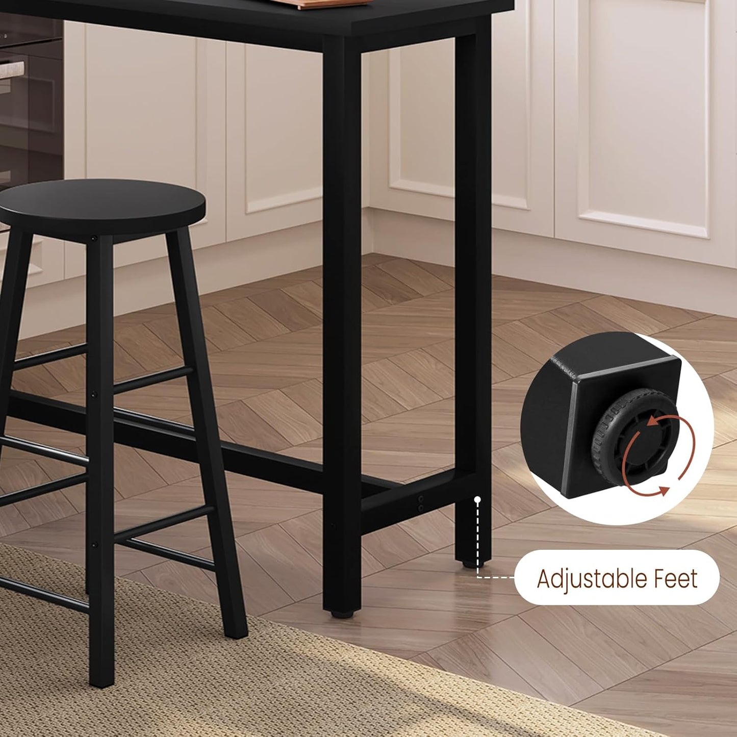 WOLTU Kitchen Bar Table Counter Breakfast Dining Table Black Coffee Table Metal Legs with Footrest for Kitchen Dining Room Conservatory Patio