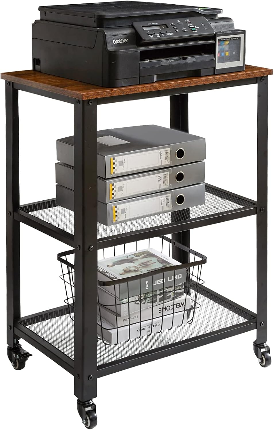 IBUYKE Serving Cart Trolley 60x40x81cm, Industrial Kitchen 3 Levels Shelves, Rolling Utility Cart with 4 Wheels, Heavy Duty Storage Organiser for Kitchen living room TMJ011H