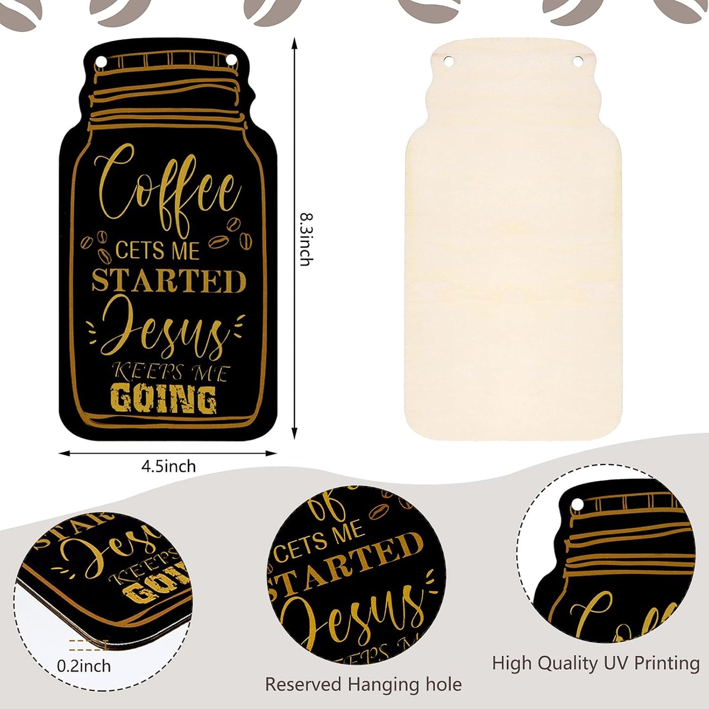 Jetec 3 Pcs Coffee Bar Sign Mason Jar Wall Hanging Plaque Farmhouse Kitchen Decor Wooden Sign for Home Living Room Wall Decorations