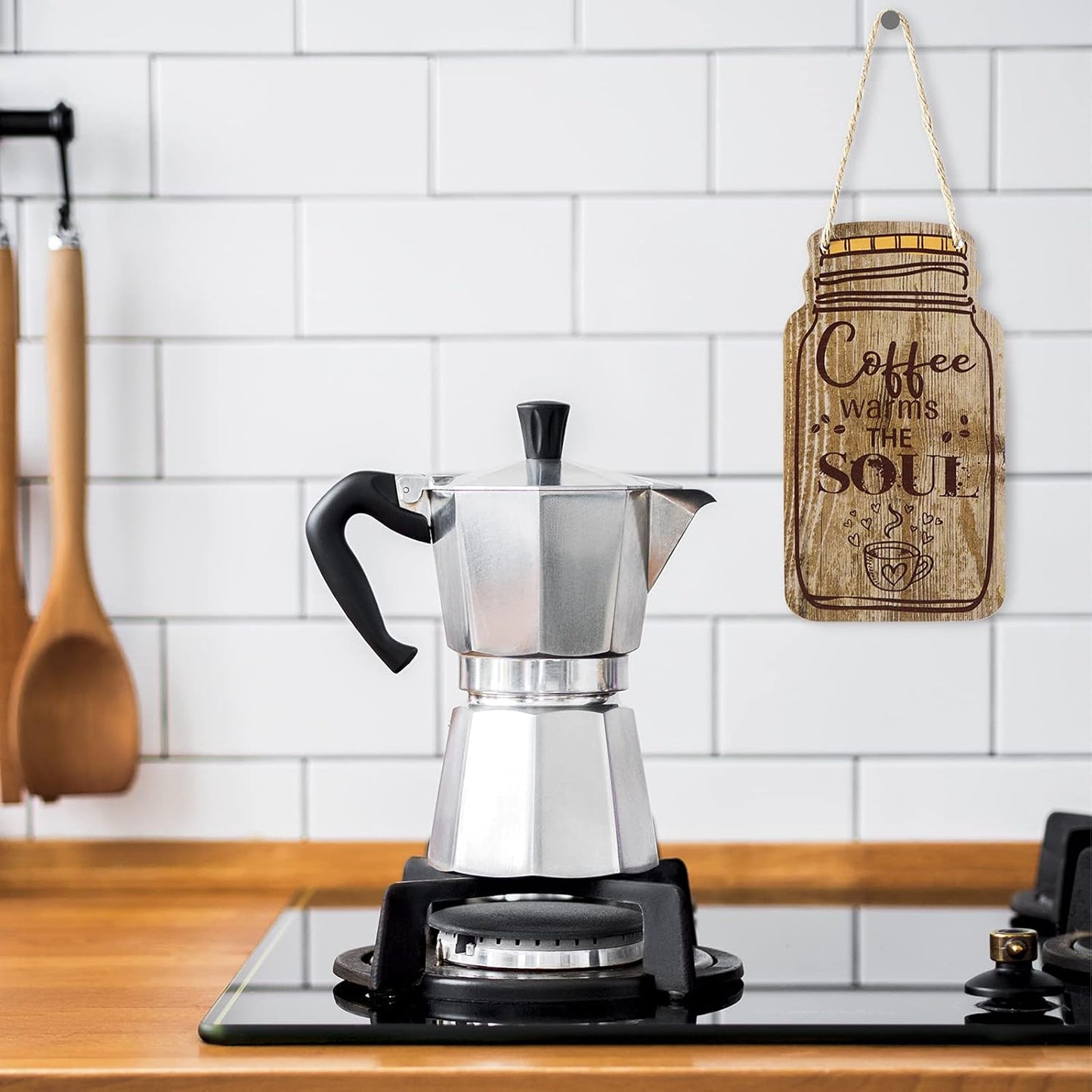 Jetec 3 Pcs Coffee Bar Sign Mason Jar Wall Hanging Plaque Farmhouse Kitchen Decor Wooden Sign for Home Living Room Wall Decorations
