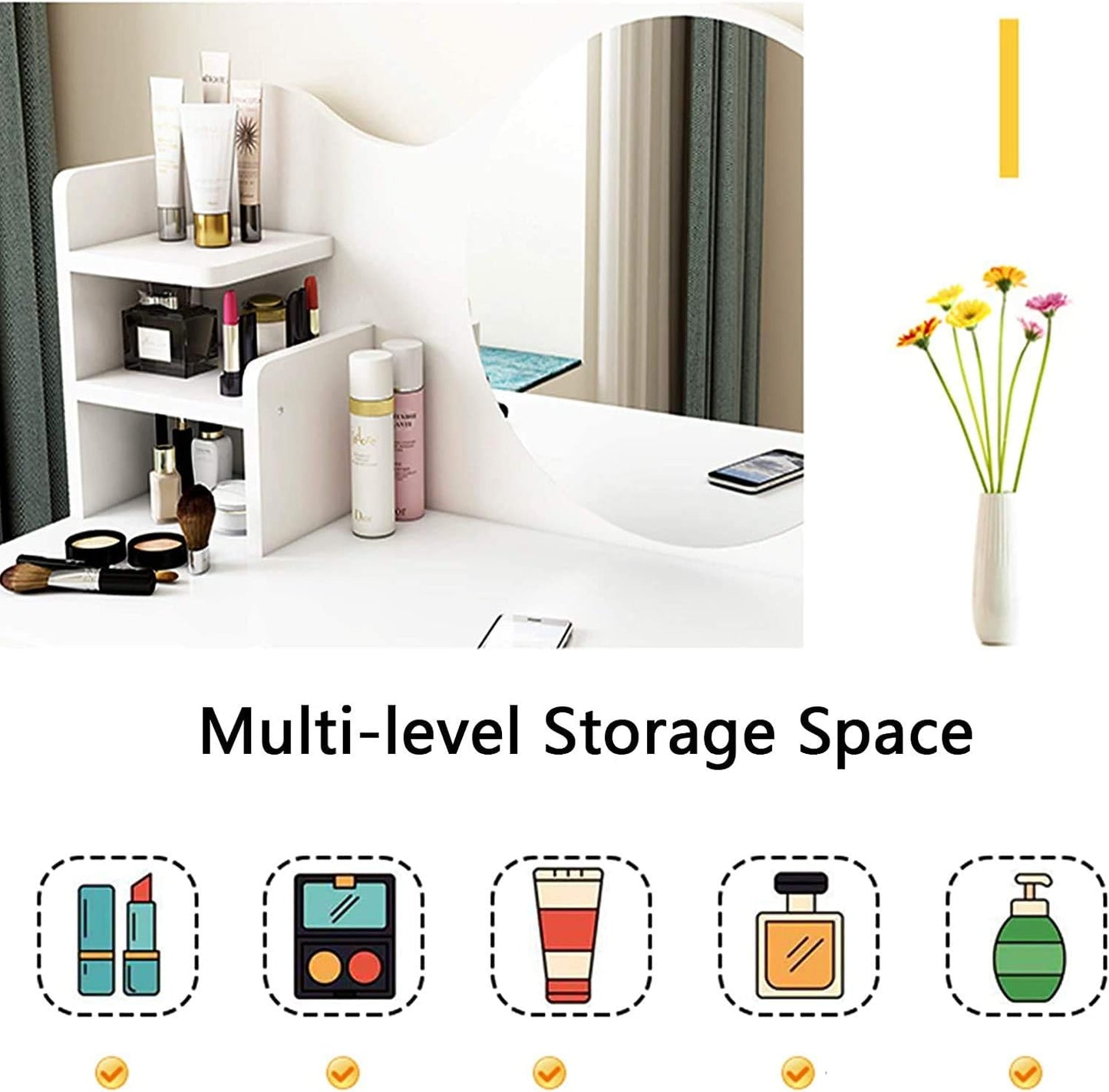 TecnoMobili Melamine Dressing Table, White - H 85 cm x W 54 cm x D 45 cm (white-high end)
