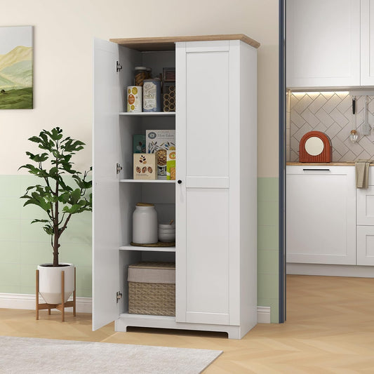 FurniFlex Wooden Storage Cabinet with 2-Doors and 4-Shelves, 172 cm Size, White