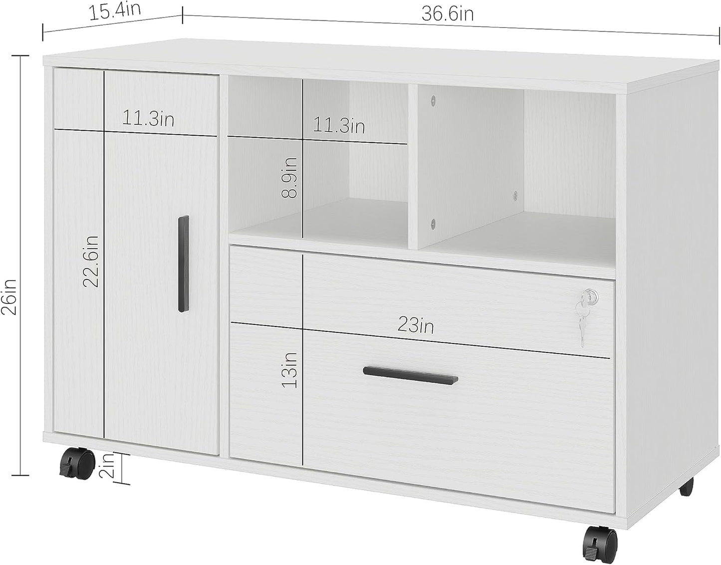 Panana Office File Cabinet with Lock (White)