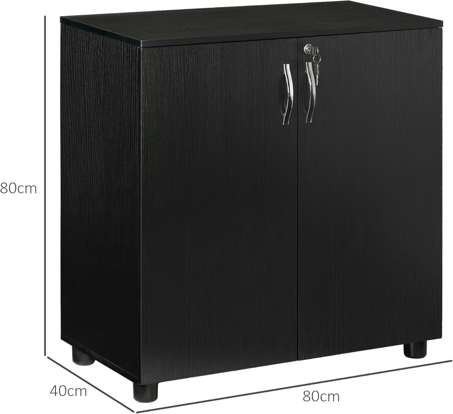 Vinsetto 2-Tier Locking Office Storage Cabinet File Organisation w/Feet Melamine Coating Aluminium Handles 2 Keys Stylish Black