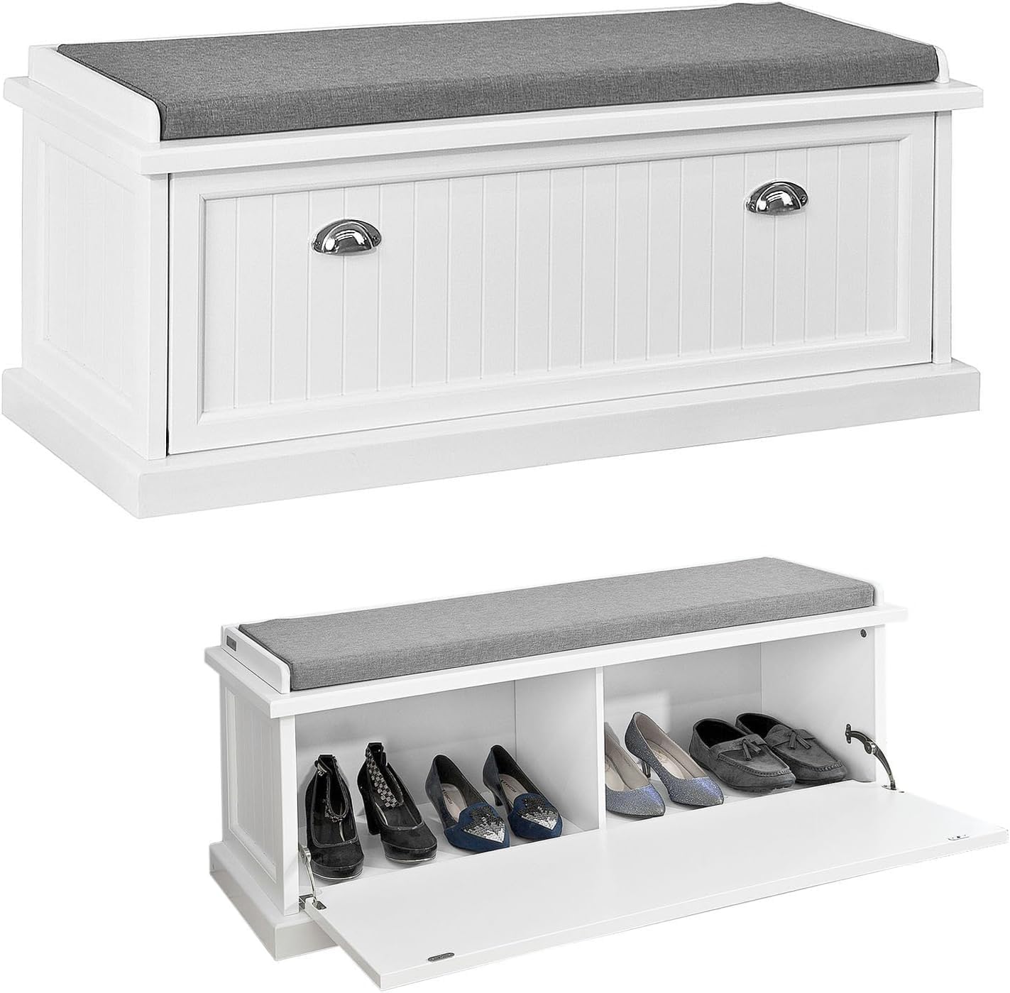 FurniFlex FSR41-W Container Bench with One Large Wardrobe and Cushion, 105 cm Length