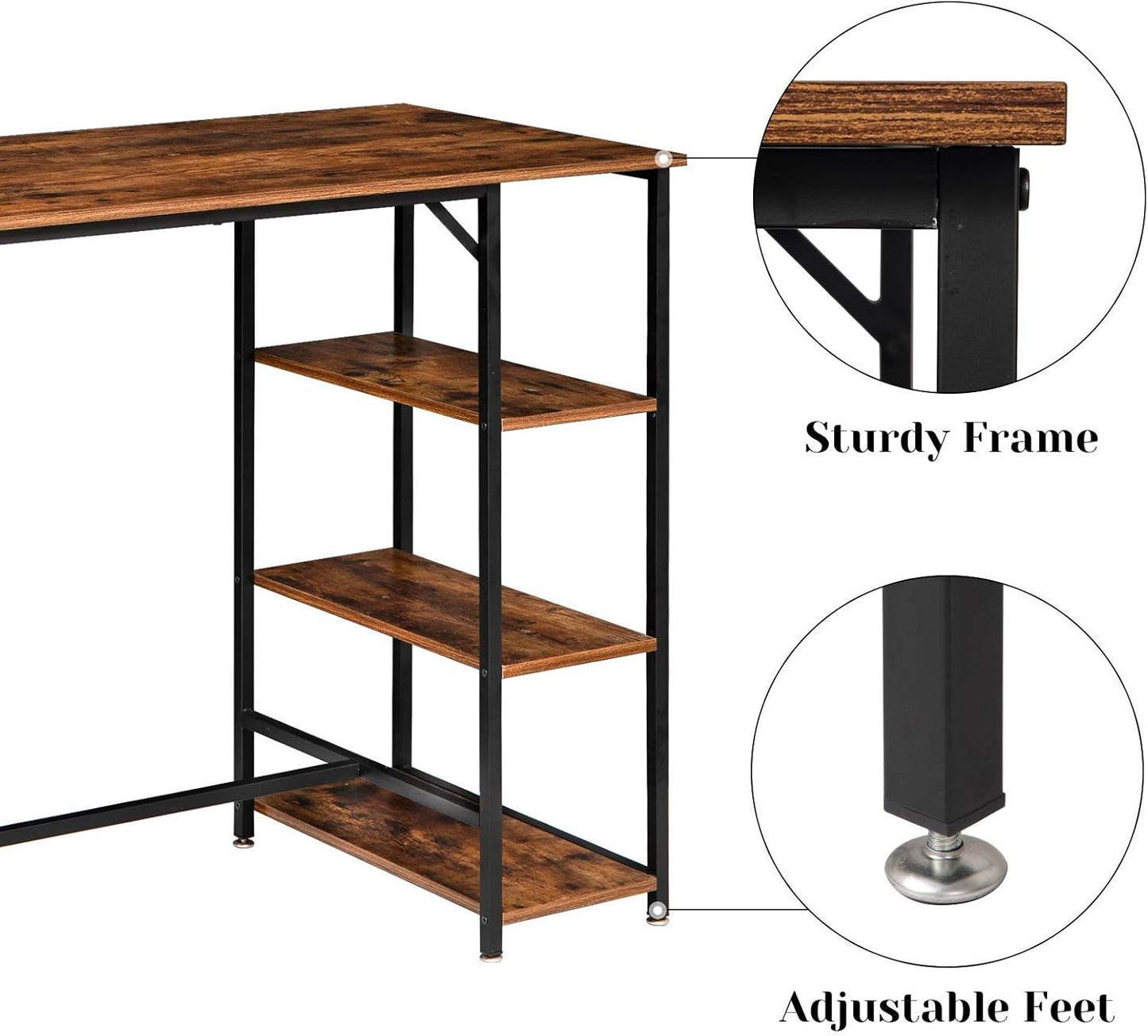 IBUYKE Rectangular High Bar Table, Kitchen Island with 3 Shelves, Bar Counter with Stable Iron Structure, 109 x 60 x 100 cm, Easy to Assemble, Vintage Brown TMJ054H
