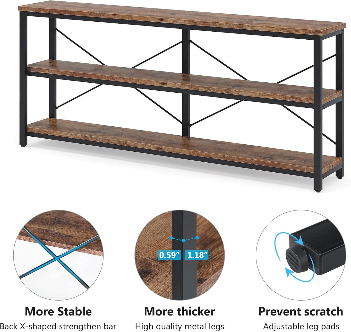 Tribesigns 71" Sofa Tables,Extra Long Couch Table, Narrow Long Console Table, Entryway Table,Sofa Table with 3 Tiers Storage Shelves