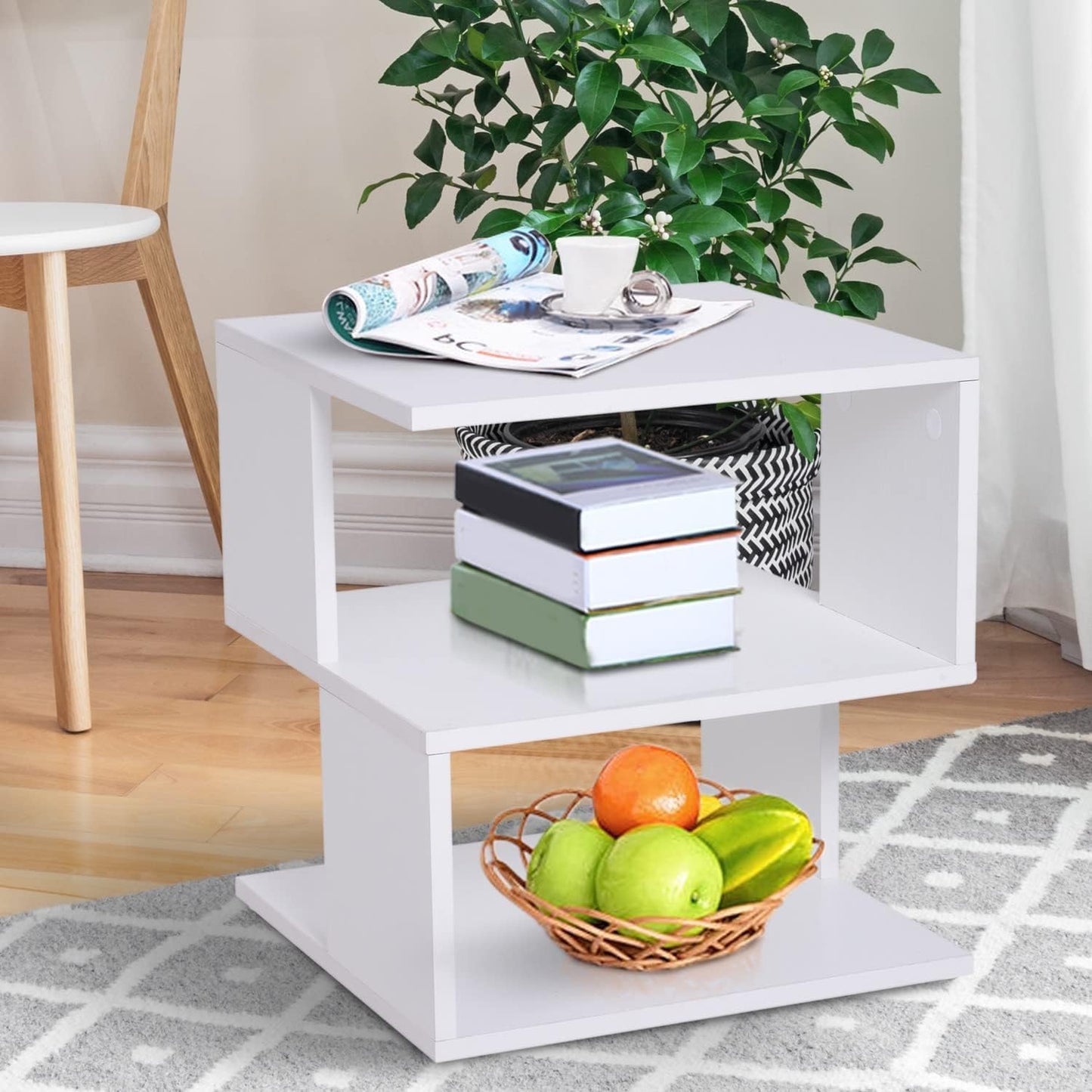 Home Gallery modern square 2 tier wooden side table - white w40 x h43 x d40