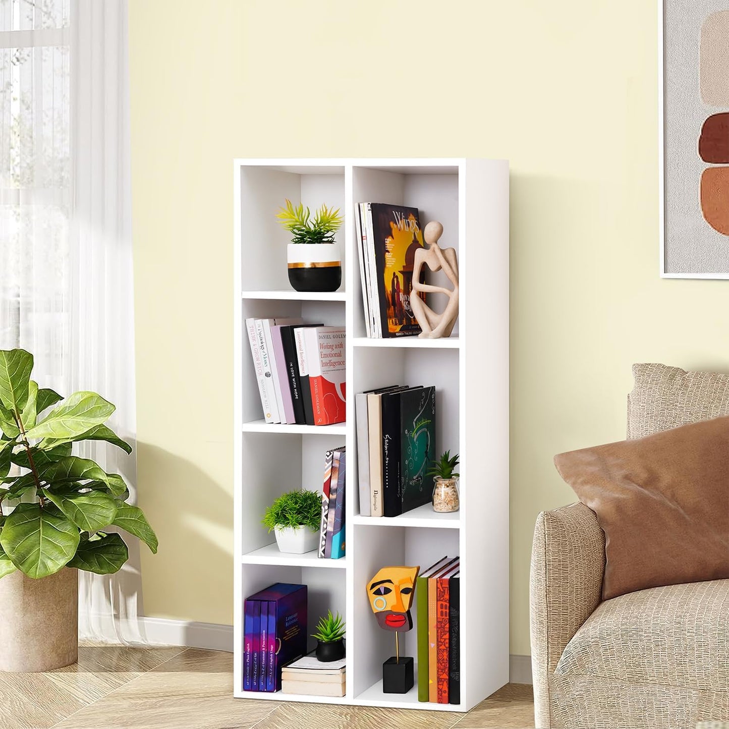 ABOUT SPACE Book Shelf 7 Cubes Engineered Wood DIY Multipurpose Book Stand for Home Office Study Room Open Storage Organizer Showcase for Bedroom, Living Room (White - L 49.5 x B 24 x H 110 cm)