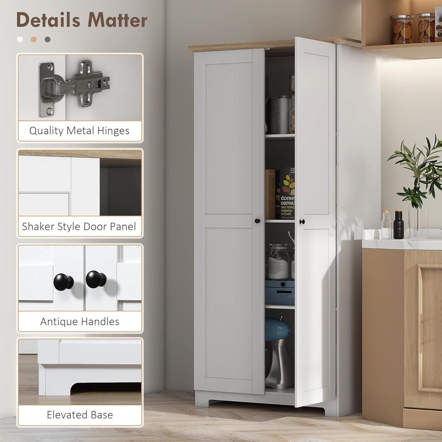 FurniFlex Wooden Storage Cabinet with 2-Doors and 4-Shelves, 172 cm Size, White