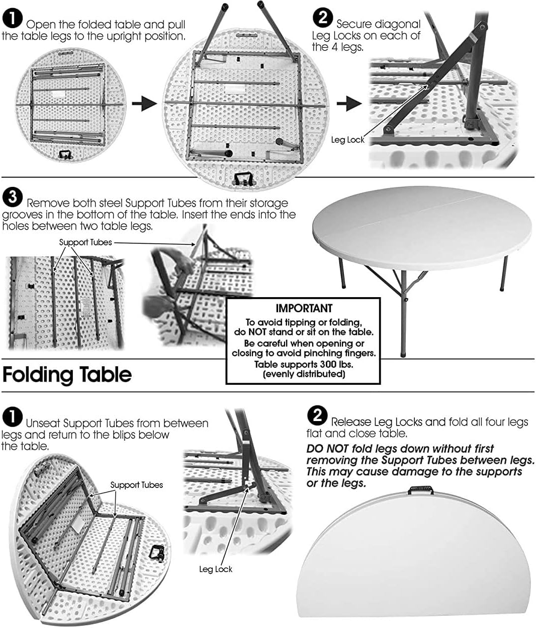 Malabar 8 Seater Foldable Round Table 5 FT | Portable Dining Table | Patio Folding Table with Carrying Handle for Indoor, Outdoor, Picnic, Party, Camping | Banquet Table | Folding Table for Home