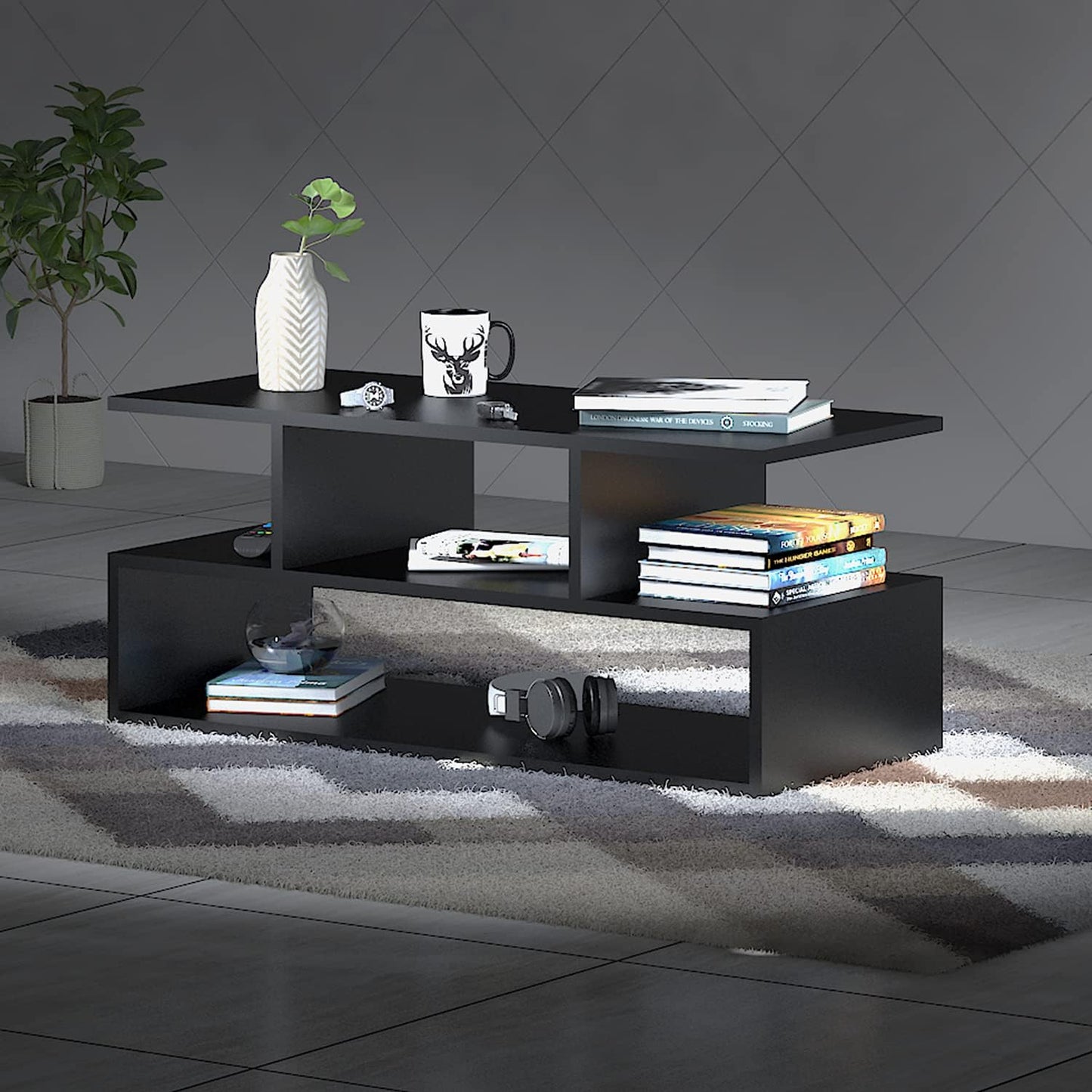 Klaxon Keelan Engineered Wood Coffee Table/Centre Table, Tea Table (Black)