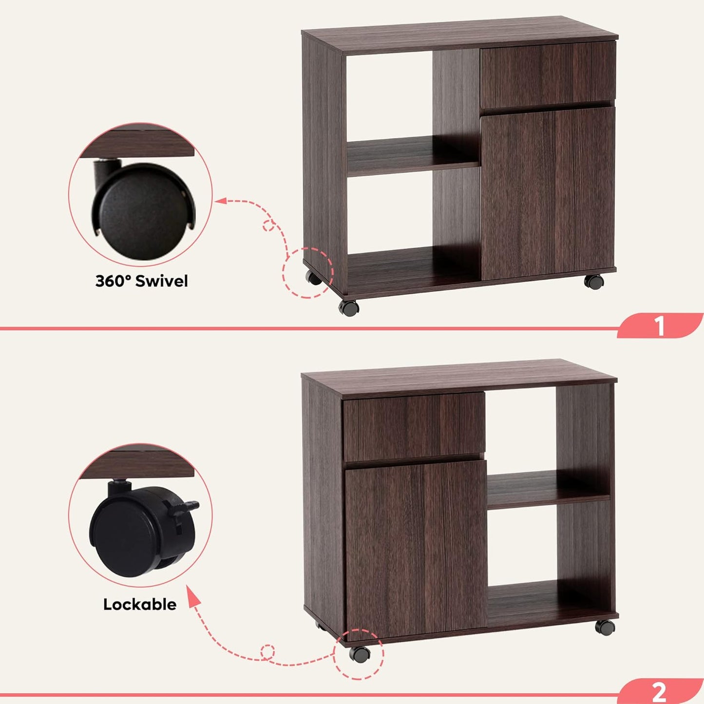 Bestier Bookcase, Wood, Brown, 15.7" D x 31.5" W x 28.9" H