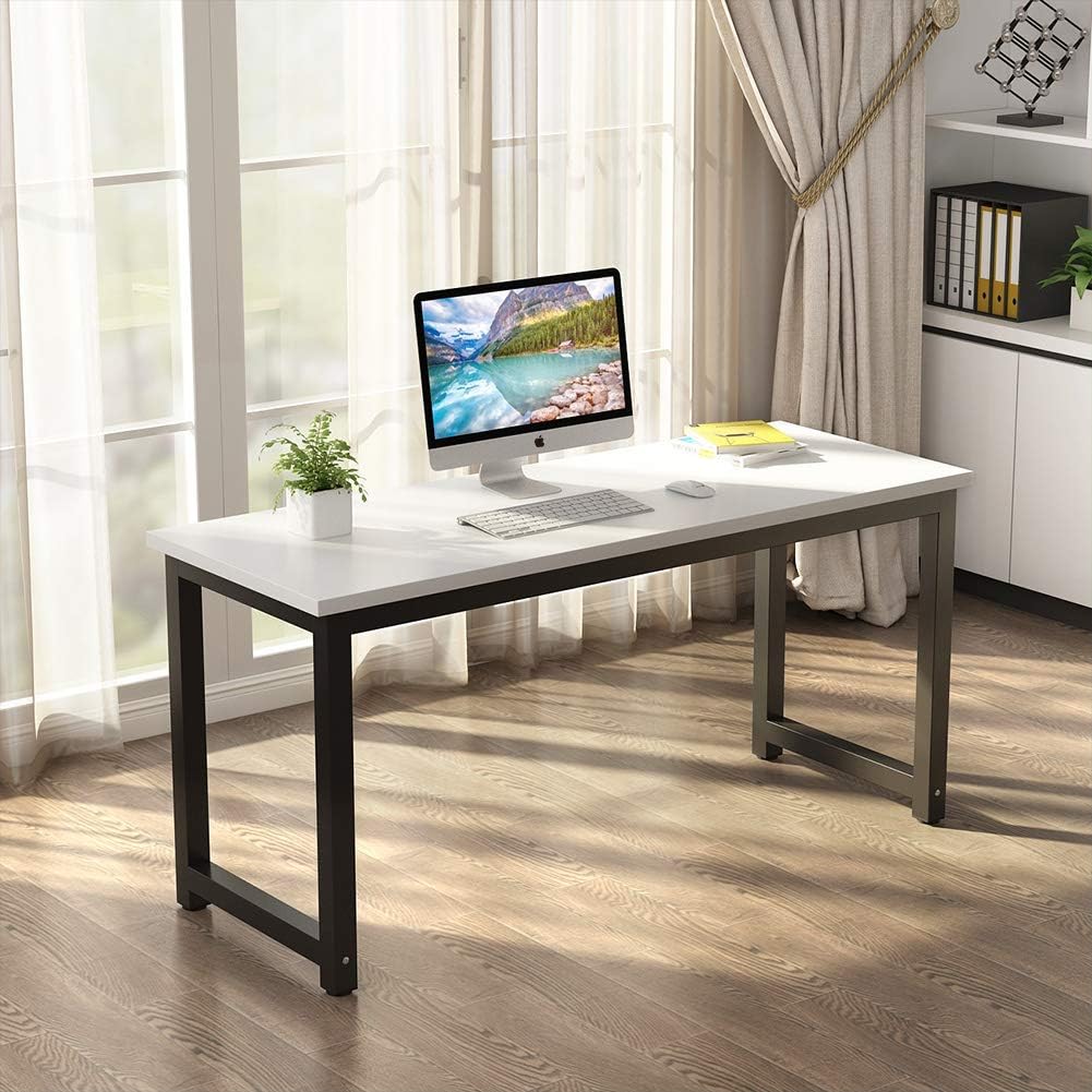 Tribesigns Modern Computer Desk, 63 x 31.5 inch Large Office Desk Computer Table Study Writing Desk Workstation for Home Office, Rustic/Black