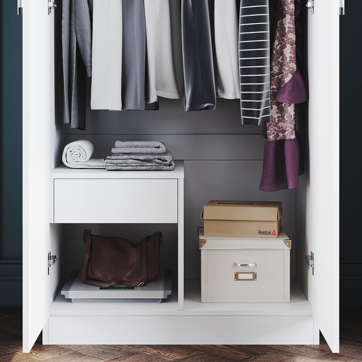 FurniFlex Modern 2-Door Wardrobe with Ample Storage Space, 76 cm x 47 cm x 180 cm Size, White