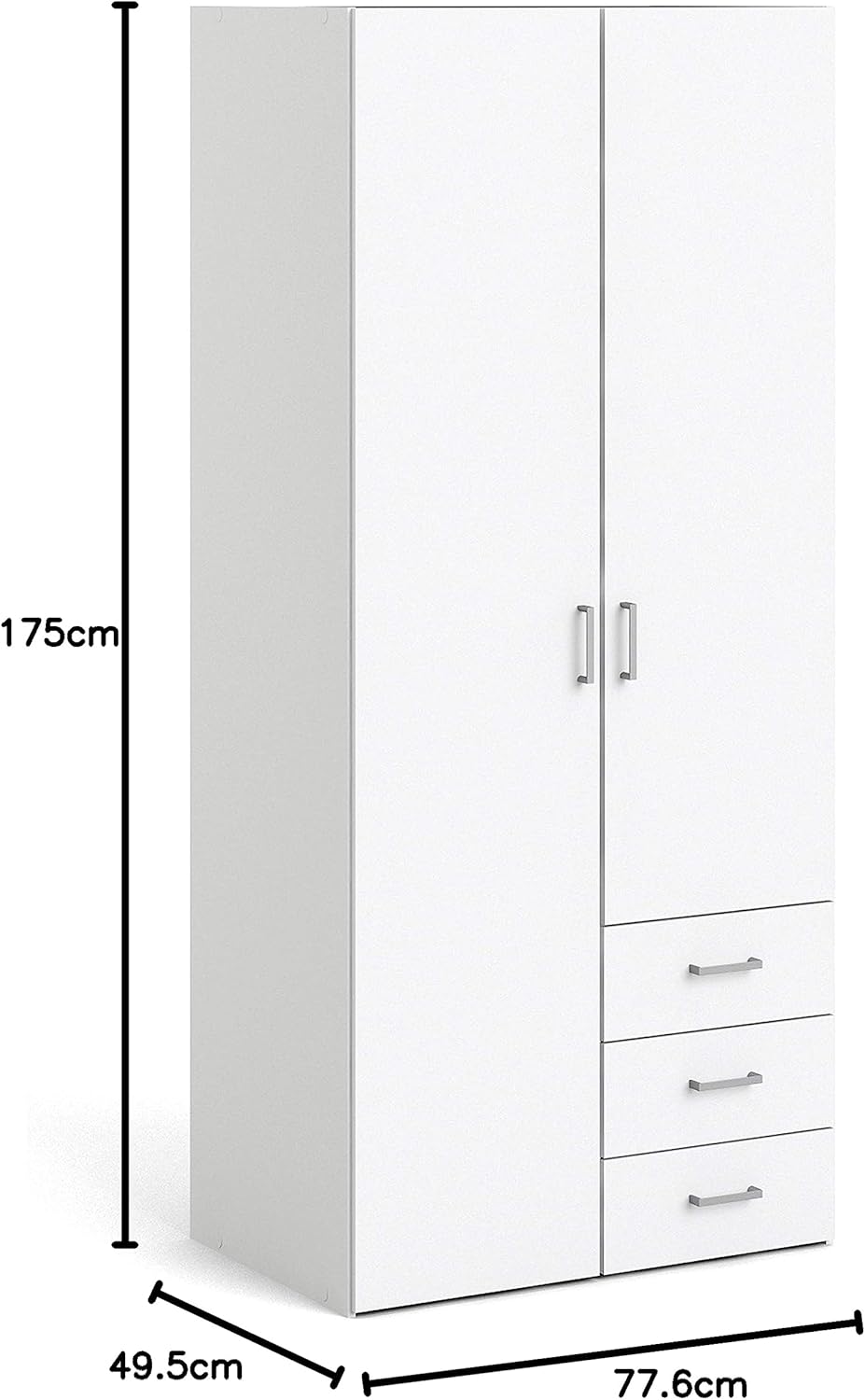 Furniture To Go | Space, Wood, White, Wardrobe with 2 Doors + 3 Drawers