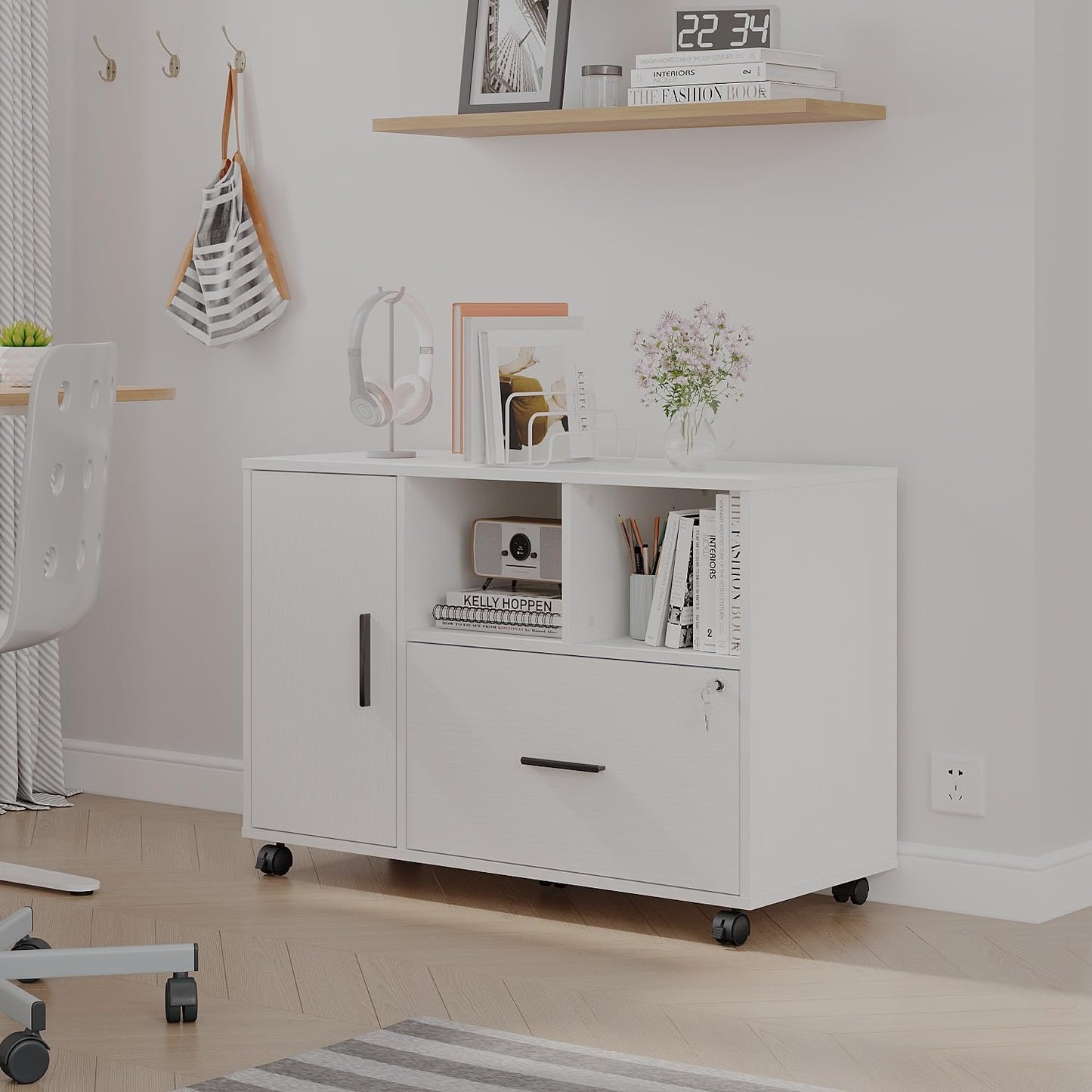 Panana Office File Cabinet with Lock (White)