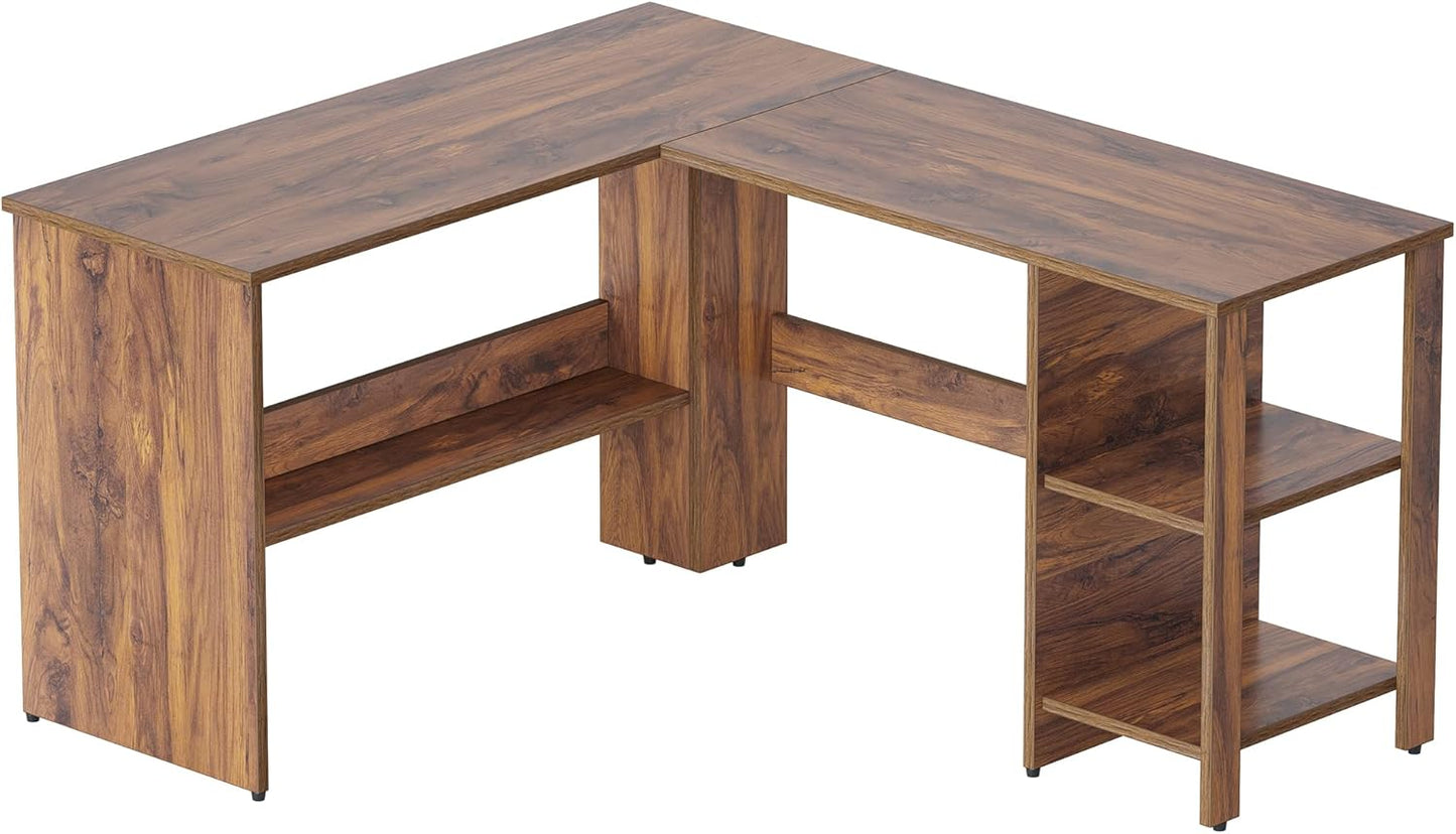 CubiCubi L Shaped Desk, Corner Computer Desk with Storage Shelves, Home Office Workstation for Study or Working, Deep Brown