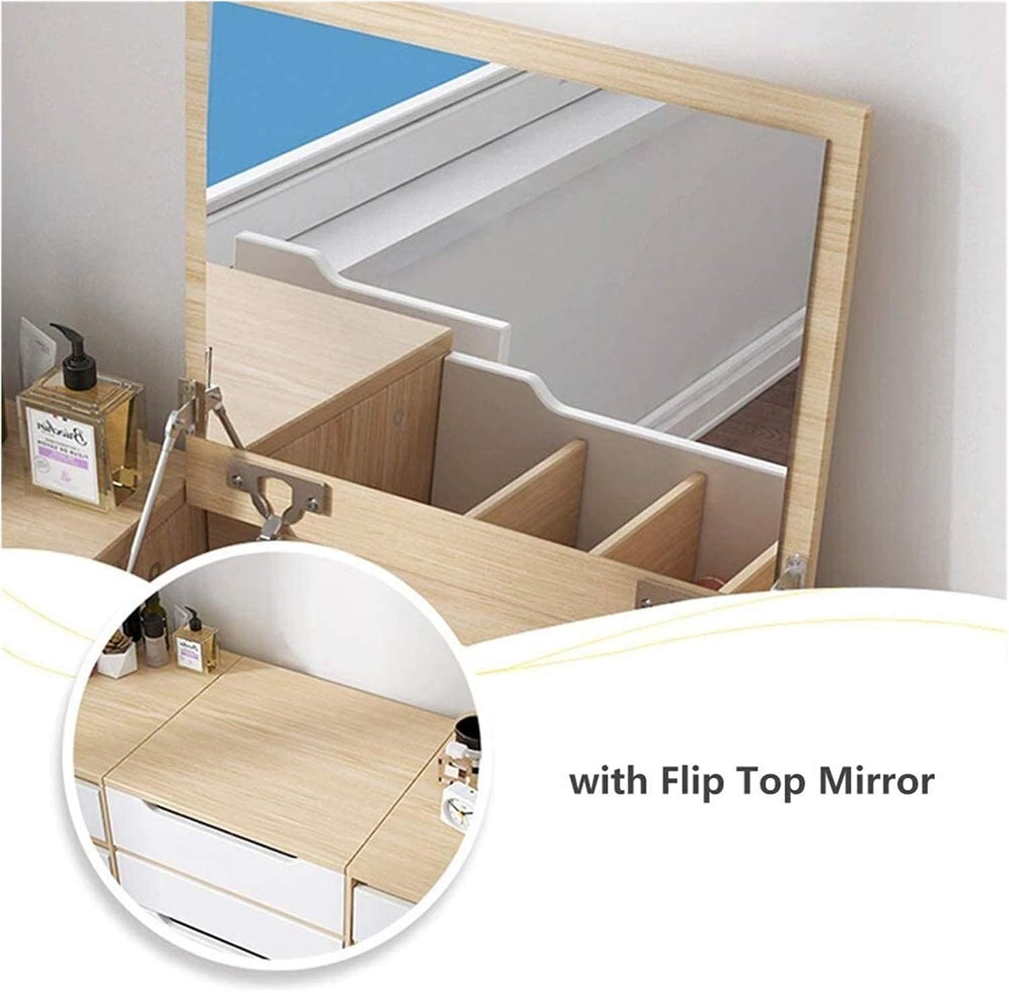 YYUUII Girls Vanity Set Dressing Table 2-in-1 Modern Makeup Vanity Desk for Bedroom, Cushioned Stool, Vanity Table with Drawers Dresser Desk for Woman (Color : Natural, Size : 80x40x80cm)