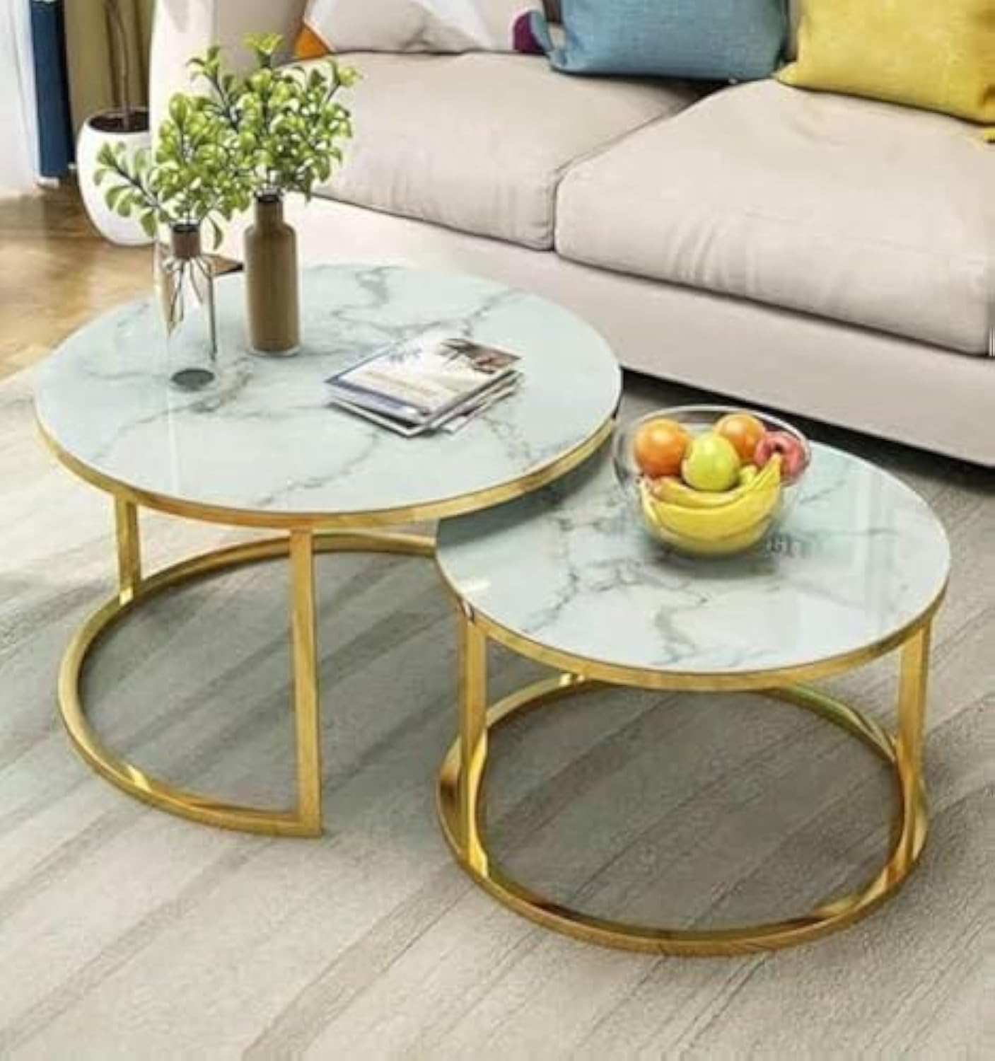 DEFAAZ Round Sofa Table Golden Stainless Steel Frame Coffee Table Living Room Marble Corner Table Bedroom Bedside Table,47x55.5CM (Color : Black)