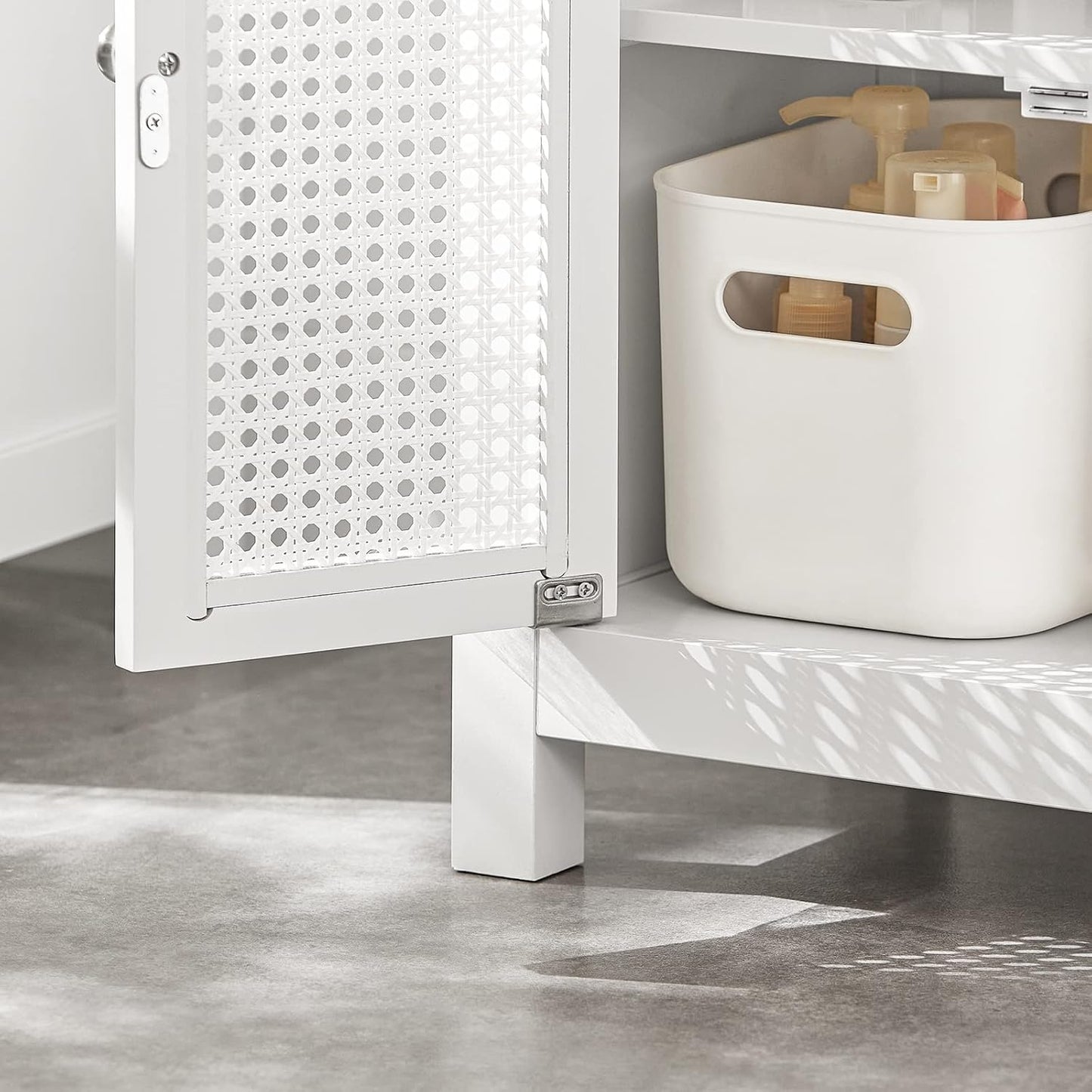 SoBuy BZR35-W Vanity Unit with Grid Look Doors, Bathroom Cabinet, White W x H x D: 50 x 60 x 33 cm