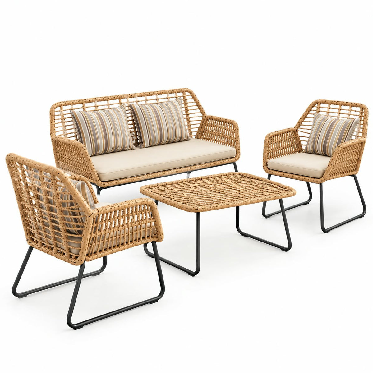 Modern Woven Outdoor Patio Sofa Set with Coffee Table
