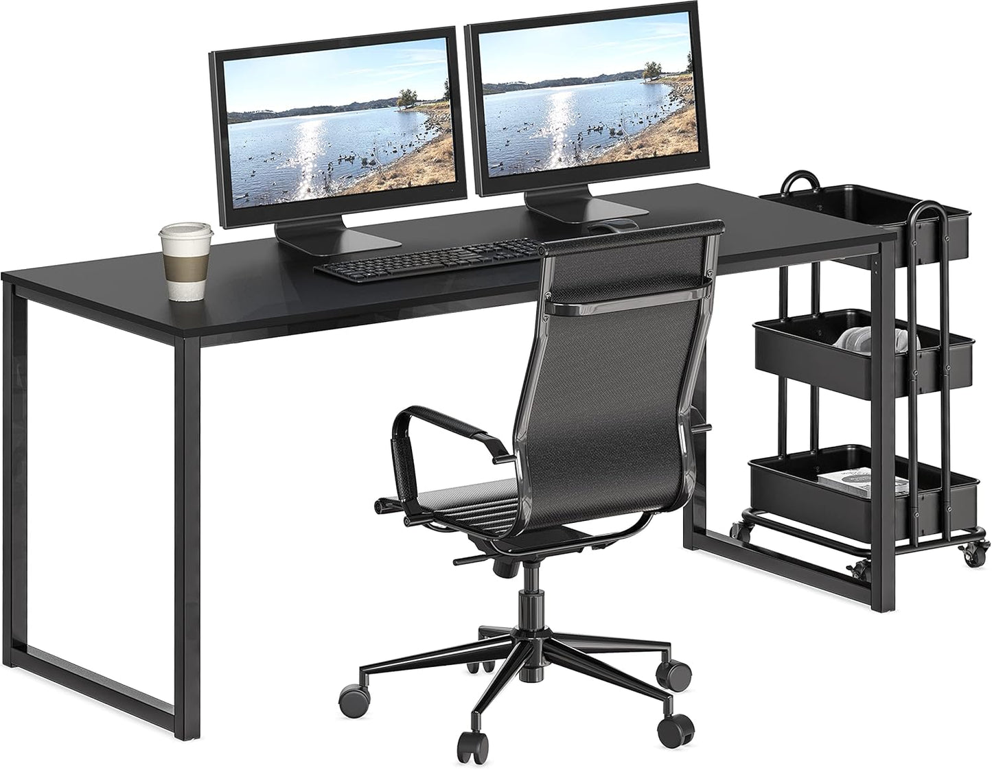 SHW Home Office 55-Inch Computer Desk, Black