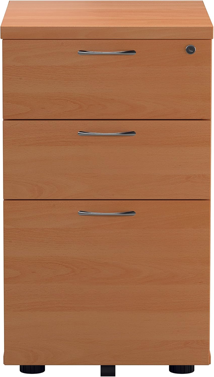 Office Hippo Heavy Duty Pedestal Filing Cabinet, File Cabinet, Office Cabinet with Anti-Tilt Mechanism, Lockable Filing Cabinet, Versatile Under Desk Office Storage - Beech, 3 Drawer