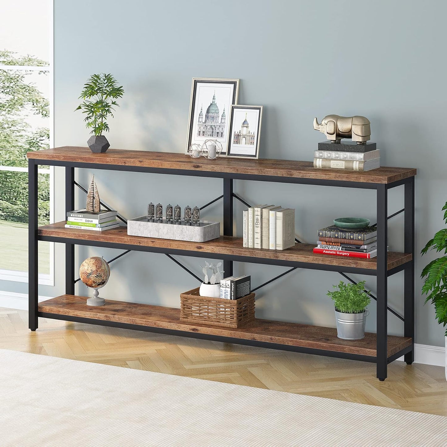 Tribesigns 71" Sofa Tables,Extra Long Couch Table, Narrow Long Console Table, Entryway Table,Sofa Table with 3 Tiers Storage Shelves