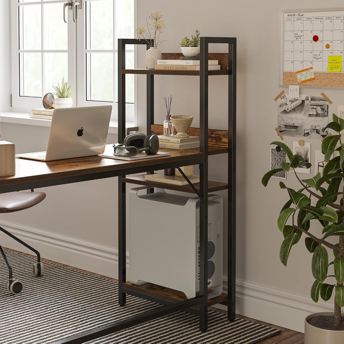 CubiCubi L Shaped Desk, 51.1 Inch Computer Corner Desk with Hutch, Storage Shelves, Writing Gaming Study Desk with Bookshelf, Rustic Brown