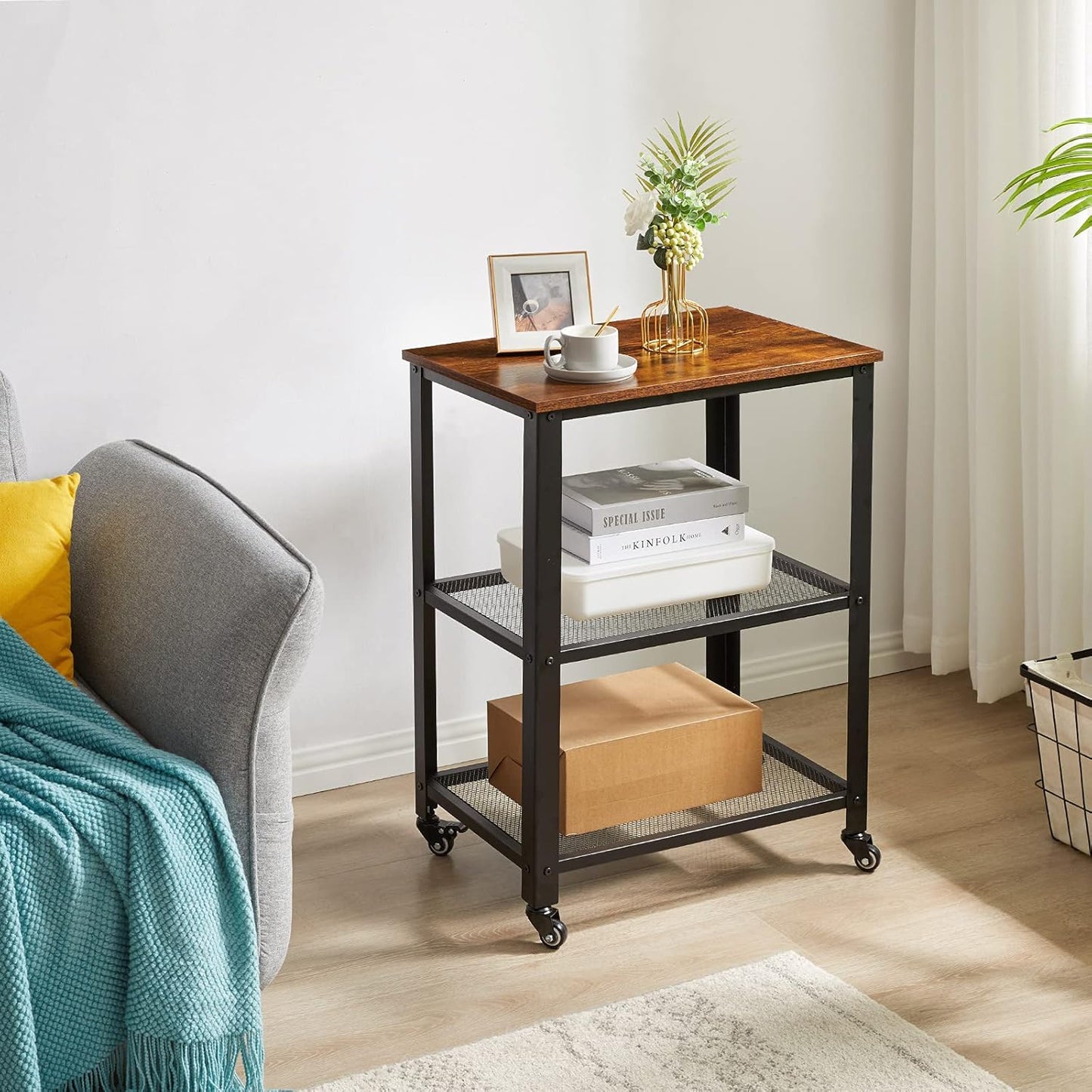 IBUYKE Serving Cart Trolley 60x40x81cm, Industrial Kitchen 3 Levels Shelves, Rolling Utility Cart with 4 Wheels, Heavy Duty Storage Organiser for Kitchen living room TMJ011H