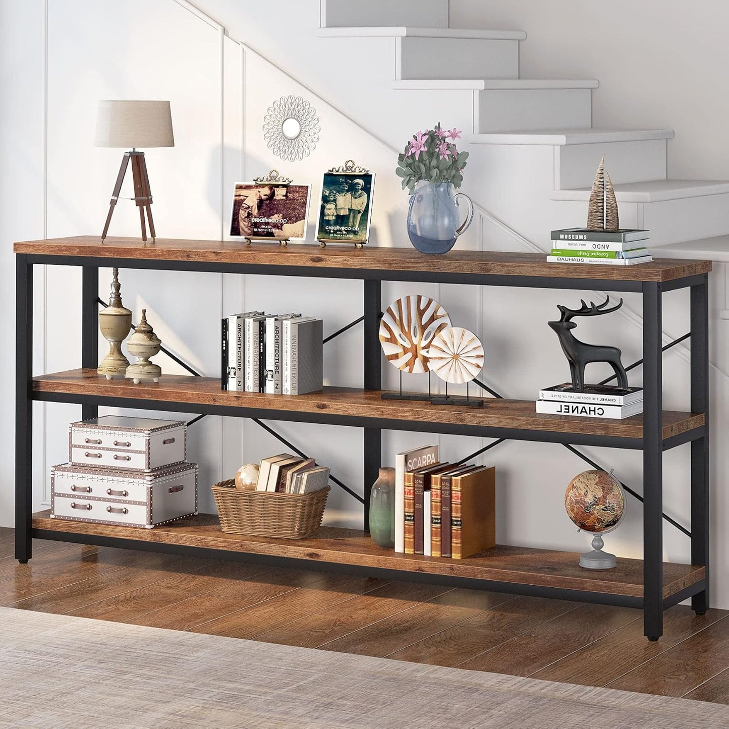 Tribesigns 71" Sofa Tables,Extra Long Couch Table, Narrow Long Console Table, Entryway Table,Sofa Table with 3 Tiers Storage Shelves