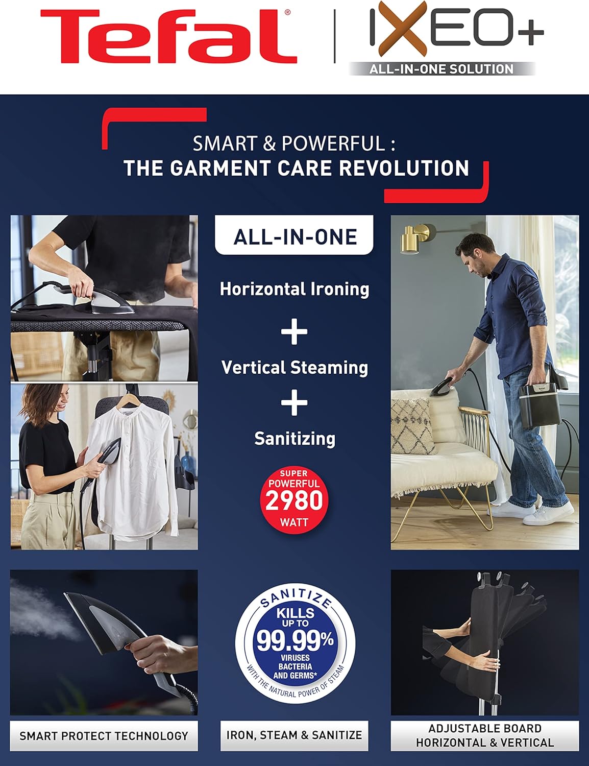 Tefal IXEO+ Garment Steamer, 45 gmin, 90 gmin, 2980 W, Black - QT1510E0
