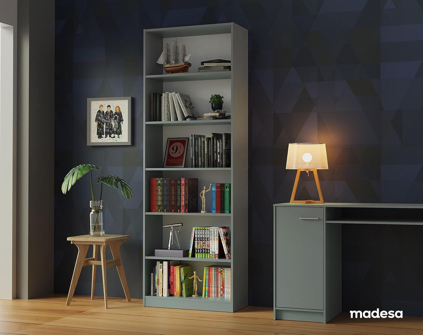 MADESA 6 Shelf Bookcase for Storage and Display, Wood, 71 W x 204 H x 30 D Cm - Grey