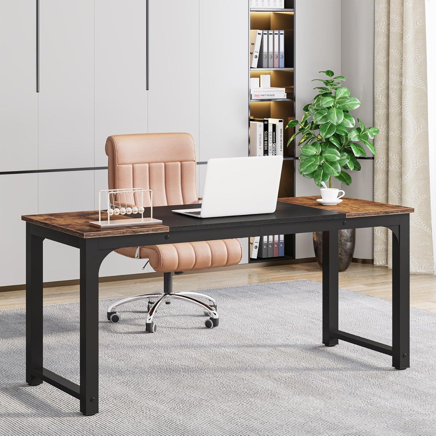 Tribesigns Modern Computer Desk, 63 x 31.5 inch Large Office Desk Computer Table Study Writing Desk Workstation for Home Office, Rustic/Black