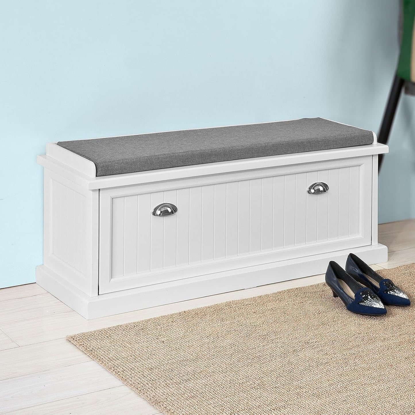 FurniFlex FSR41-W Container Bench with One Large Wardrobe and Cushion, 105 cm Length