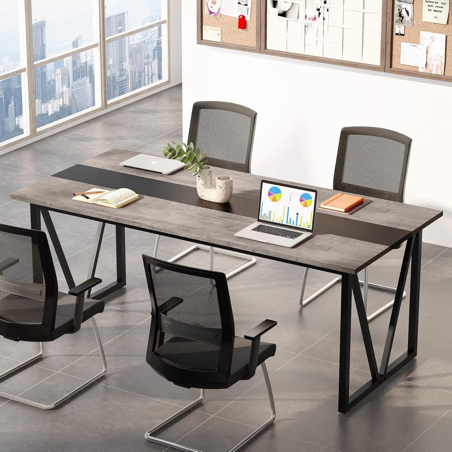 Tribesigns 6FT Conference Table, 70.8W x 31.5D inch Meeting Seminar Table for Office Conference Room, Modern Rectangular Training Table Boardroom Desk with Metal Frame (Grey)