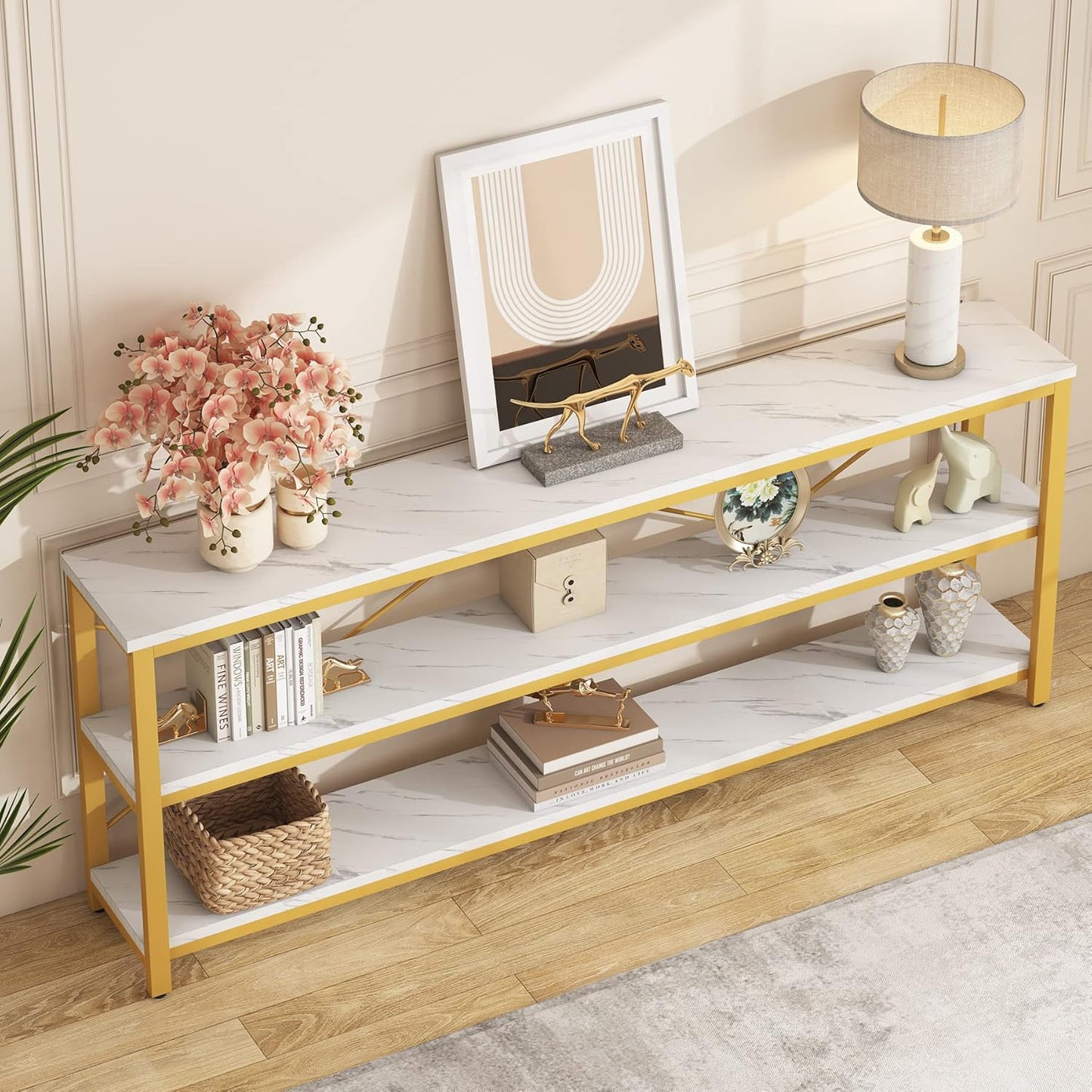 Tribesigns 71" Sofa Tables,Extra Long Couch Table, Narrow Long Console Table, Entryway Table,Sofa Table with 3 Tiers Storage Shelves