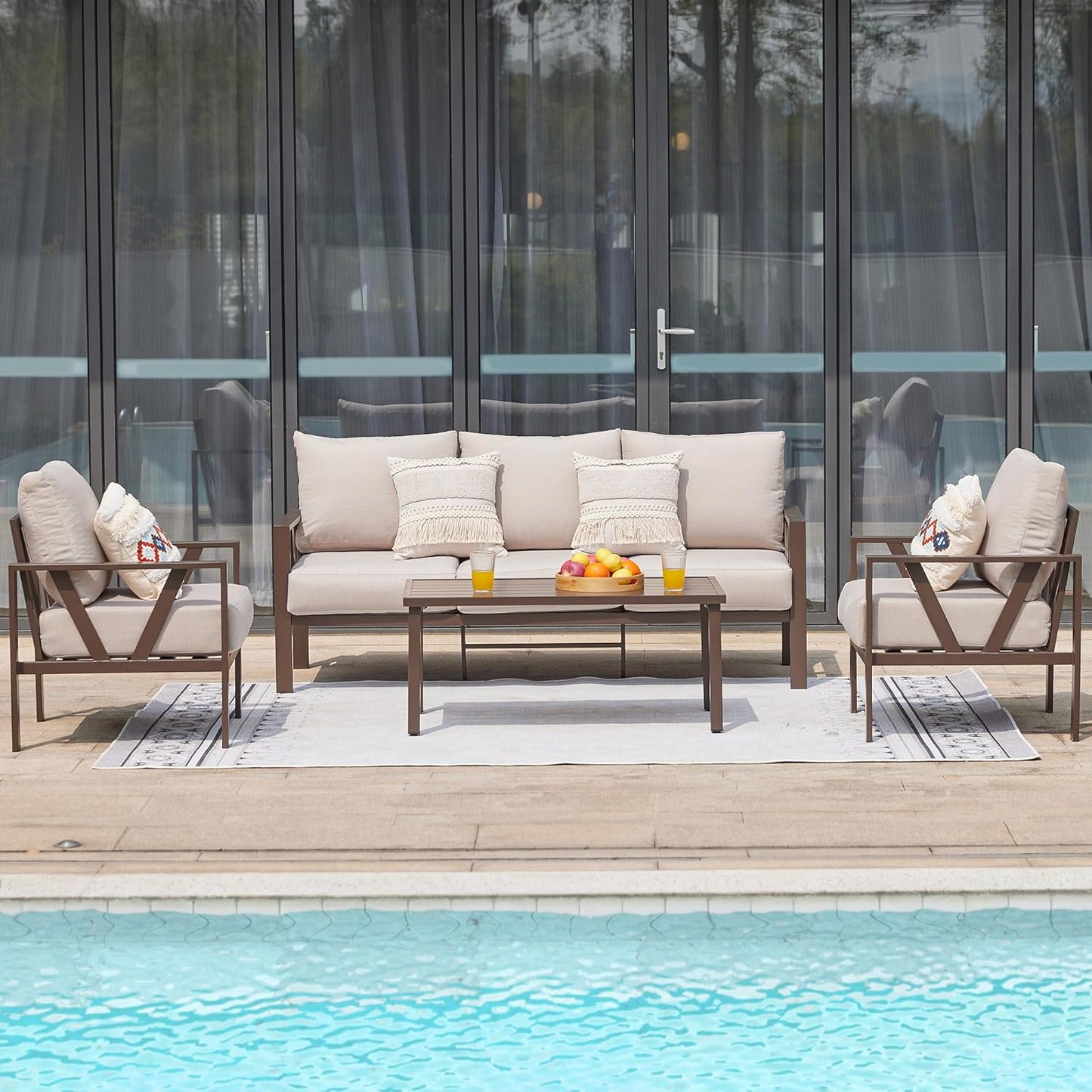 COMLAX FIELD Modern Outdoor Patio Conversation Set, 4-Piece Metal Patio Furniture Set with Coffee Table