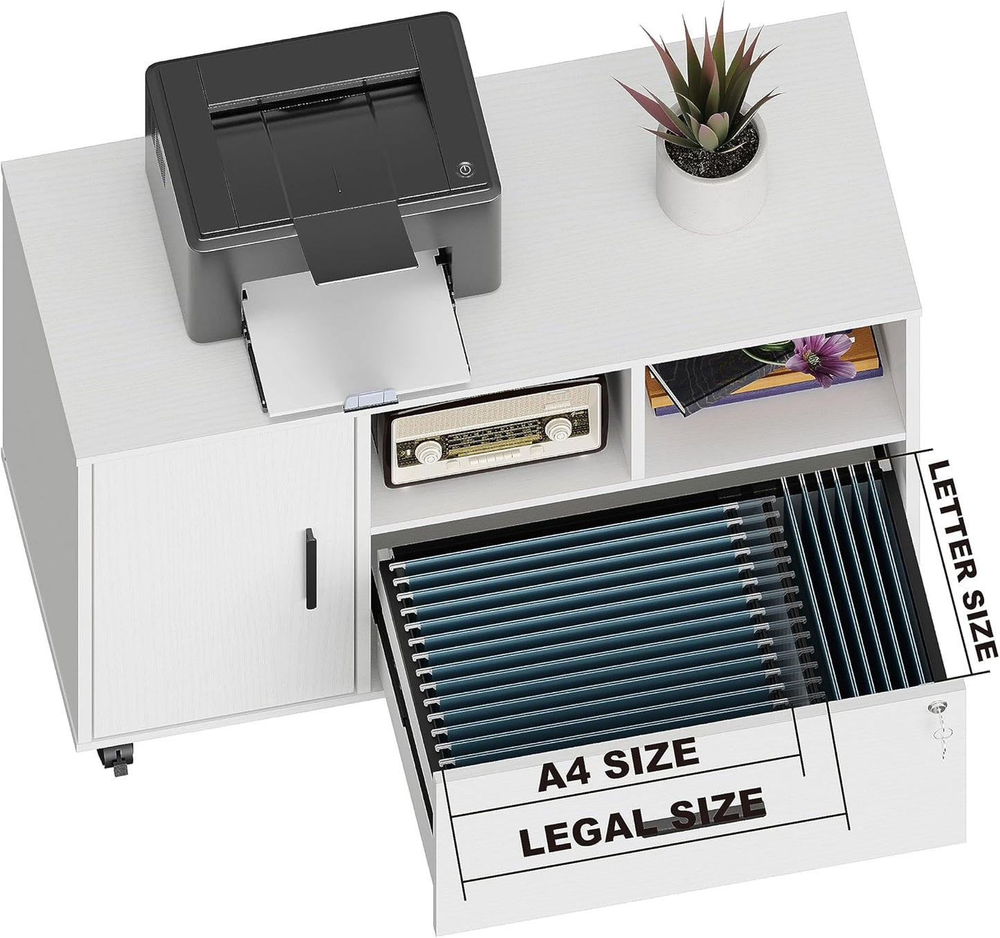 Panana Office File Cabinet with Lock (White)