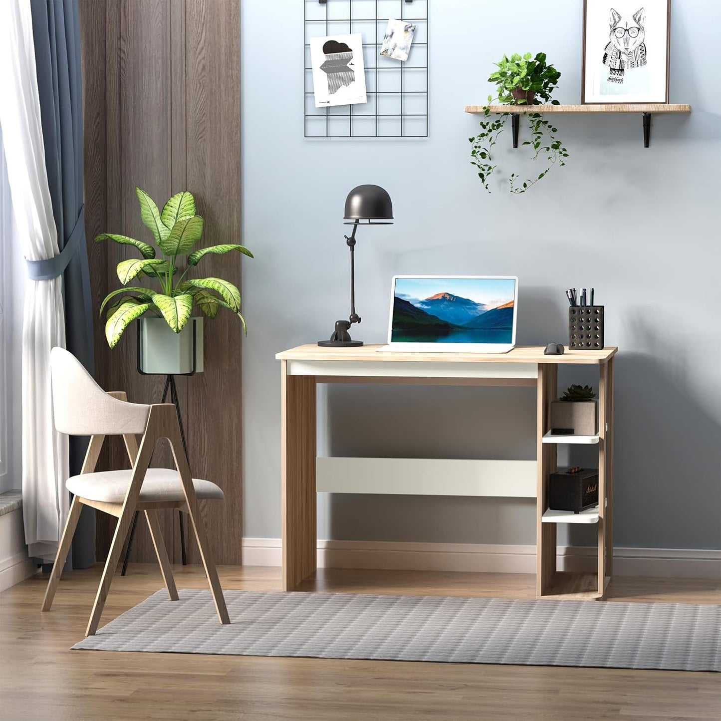 HOMCOM Computer Desk & 3-Tier Side Shelves Wide Table Top Home furniture OAK