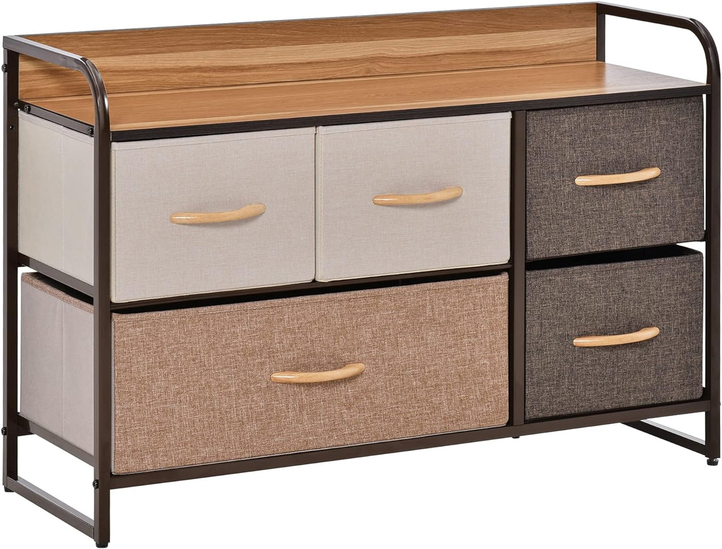 HOMCOM 5-Drawer Dresser, Linen Fabric Chest of Drawers, Dresser Tower Unit for Bedroom Hallway Entryway, Storage Organizer with Steel Frame Wooden Top