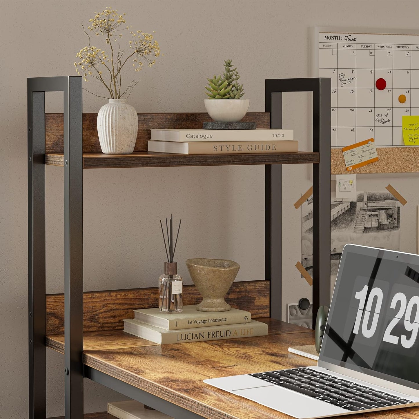 CubiCubi L Shaped Desk, 51.1 Inch Computer Corner Desk with Hutch, Storage Shelves, Writing Gaming Study Desk with Bookshelf, Rustic Brown