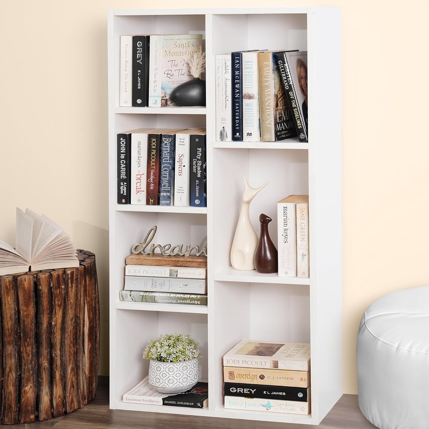 ABOUT SPACE Book Shelf 7 Cubes Engineered Wood DIY Multipurpose Book Stand for Home Office Study Room Open Storage Organizer Showcase for Bedroom, Living Room (White - L 49.5 x B 24 x H 110 cm)