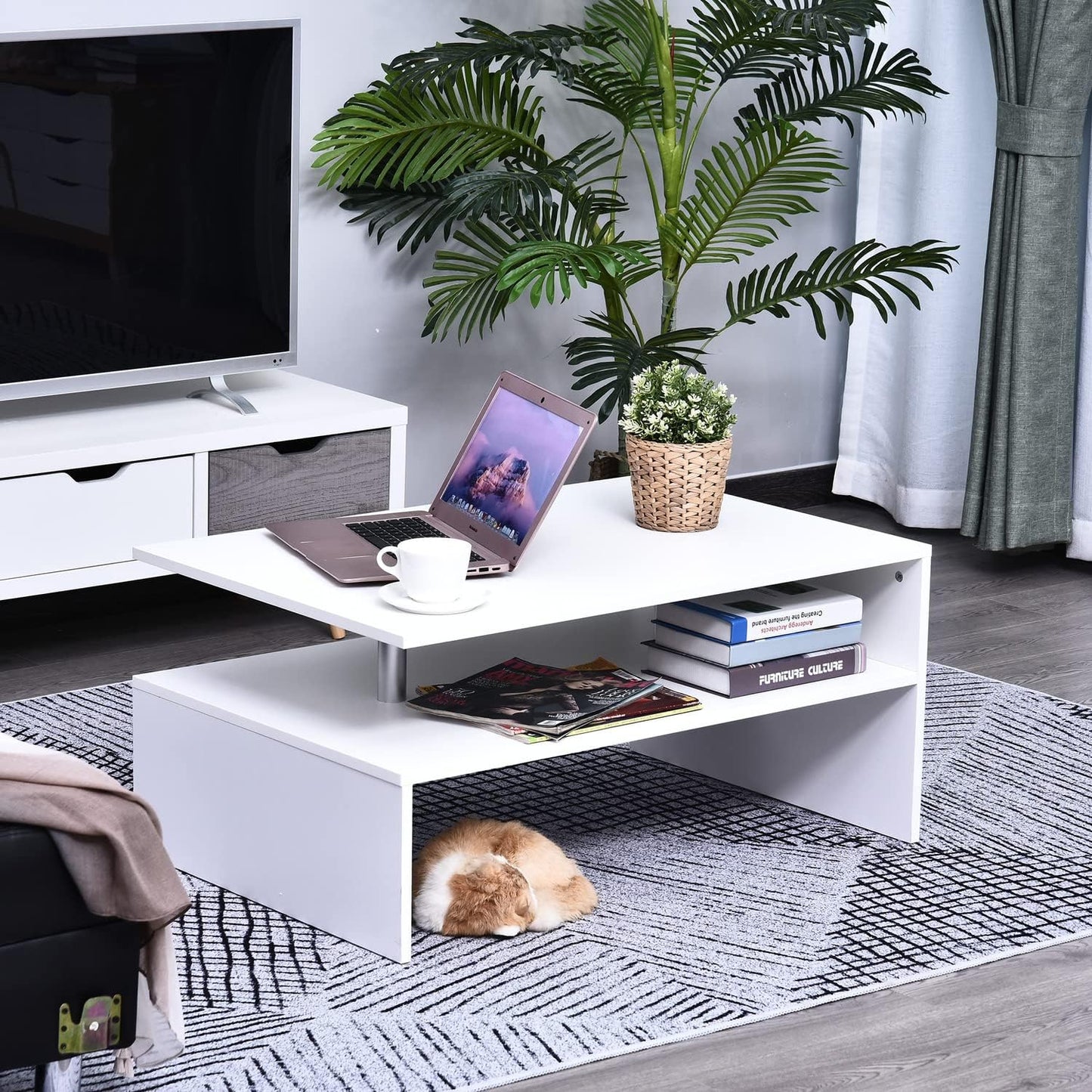 Home gallery 2 tier coffee table with open shelf - white,X-Large,H00487