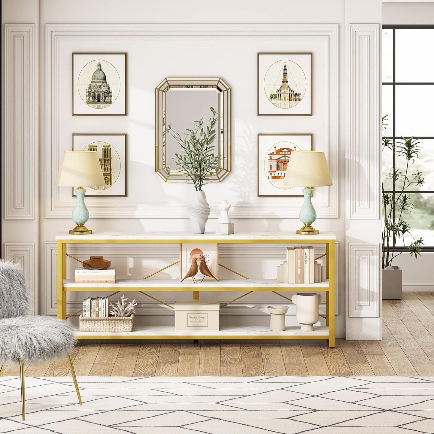 Tribesigns 71" Sofa Tables,Extra Long Couch Table, Narrow Long Console Table, Entryway Table,Sofa Table with 3 Tiers Storage Shelves
