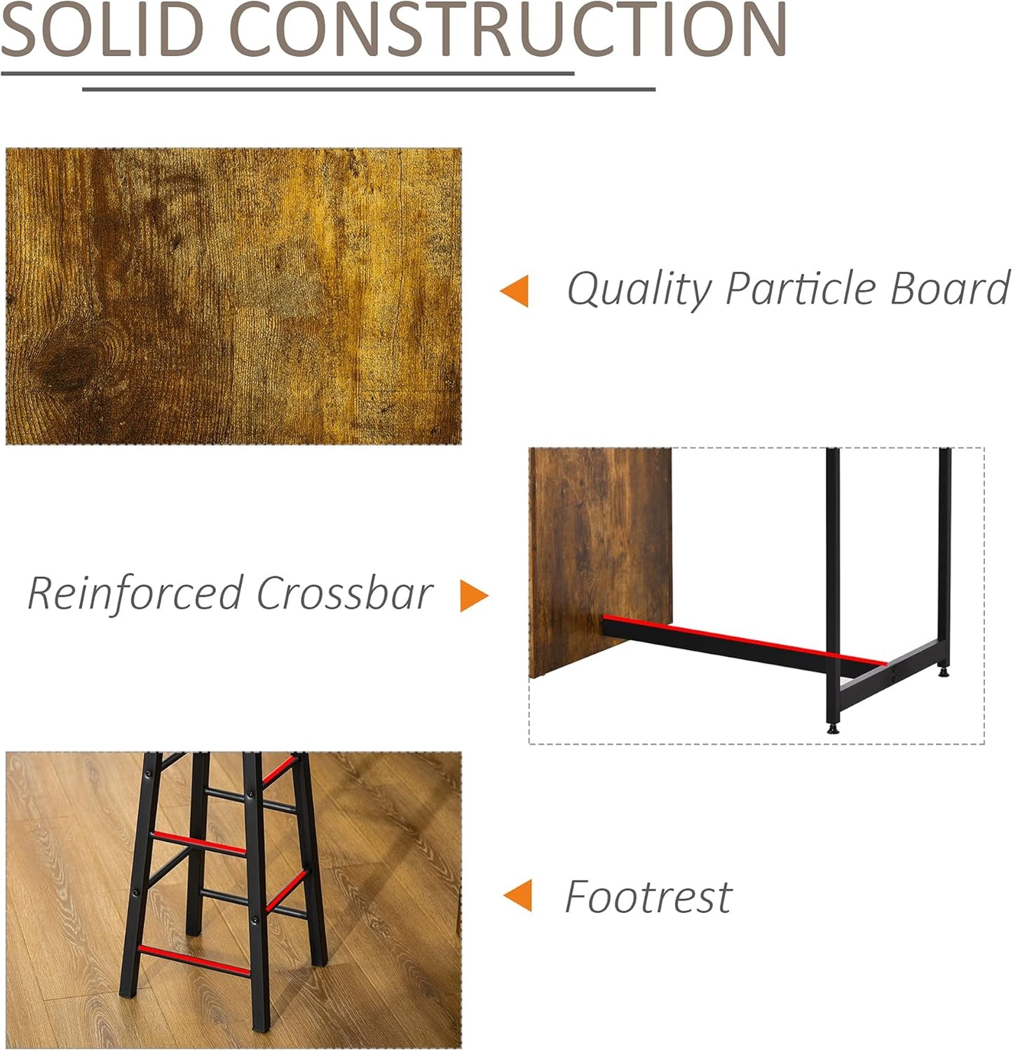 HOMCOM 3 Piece Industrial Style Bar Table Set, Pub Dining Table Set Bar Height Table and 2 Stools with Storage Shelf for Kitchen, Living Room, Coffe Shop, Rustic Brown