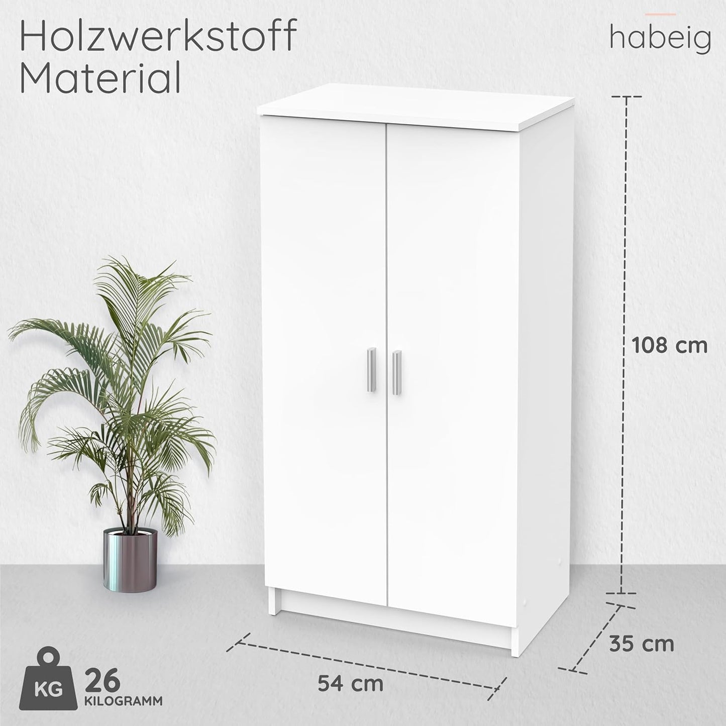 habeig Shoe Cabinet, Chest of Drawers, Cupboard, Wooden Cupboard, Shoe Rack, Hallway Cabinet, (White) Wardrobe, Bedroom