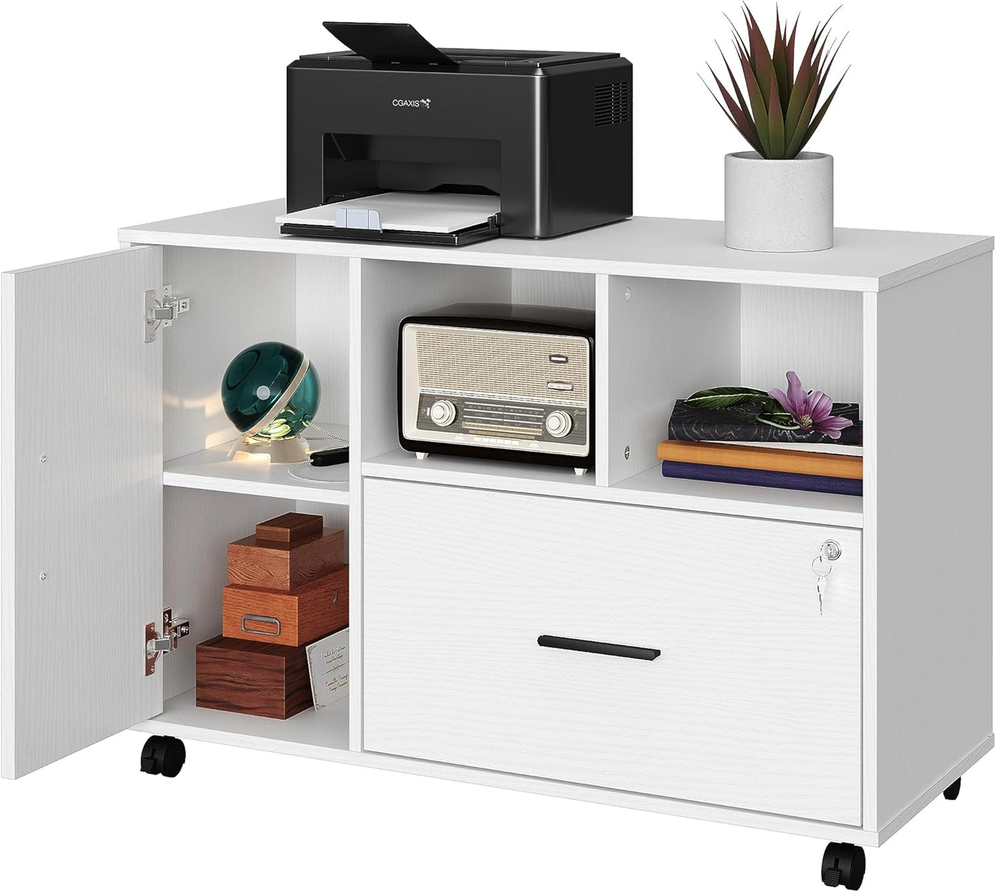 Panana Office File Cabinet with Lock (White)